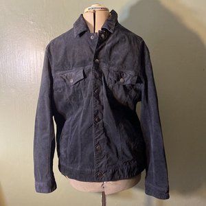 Roundtree & Yorke Suede Leather Bomber Jacket Mens L Black Button Up  Coat